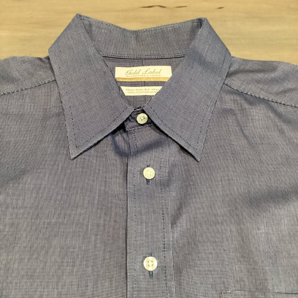Blue Microcheck Gold Label Roundtree & Yorke EZ Wash Cotton Dress Shirt-17"x34"